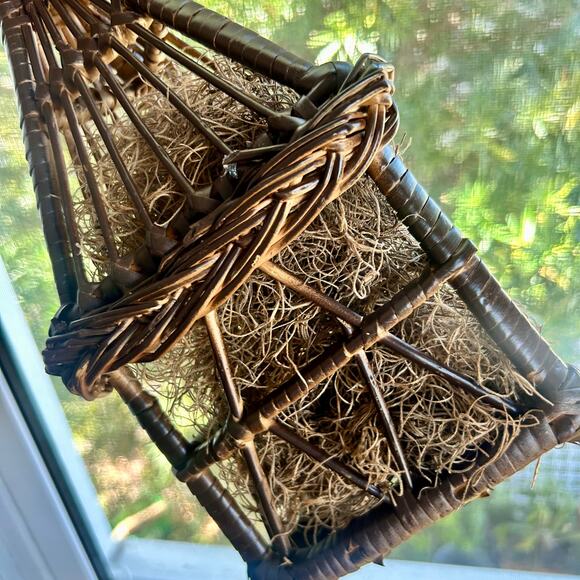 Vintage Wicker Birdhouse with Moss Fill – Hinged Opening – 11” Tall - Picture 4 of 15